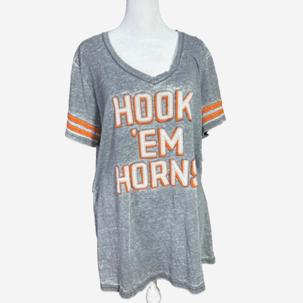 Texas Longhorns Hook 'Em Horns Distressed Gray Graphic Tee NCAA Womens XL NWT